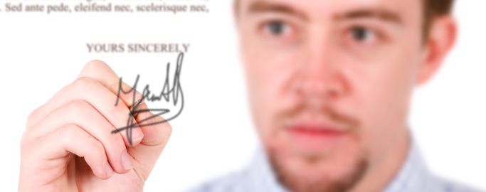 Business man letter signature